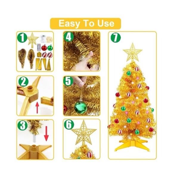 3 FT Small Artificial Gold Christmas Tree with 50 Warm White & Multicolor Lights - Picture 3 of 9
